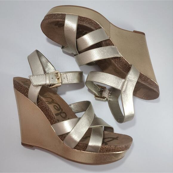 Sam Edelman Gold Wedge Nelson Sandals+ - Picture 4 of 12